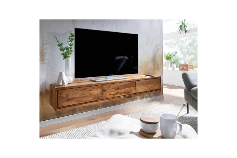 Lowboard Wohnling Massivt trä hängande med 3 lådor lantlig stil - Möbler - Vardagsrum - Tv-möbler & mediamöbler - Tv-hylla