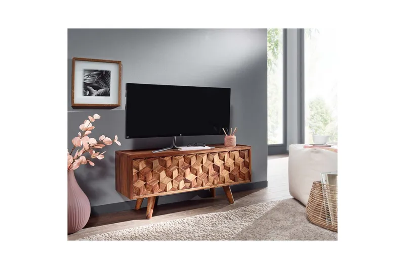 Lowboard Wohnling Massivt trä med förvaring 1 klafflucka trälben lantligt - Möbler - Vardagsrum - Tv-möbler & mediamöbler - Tv-bänkar