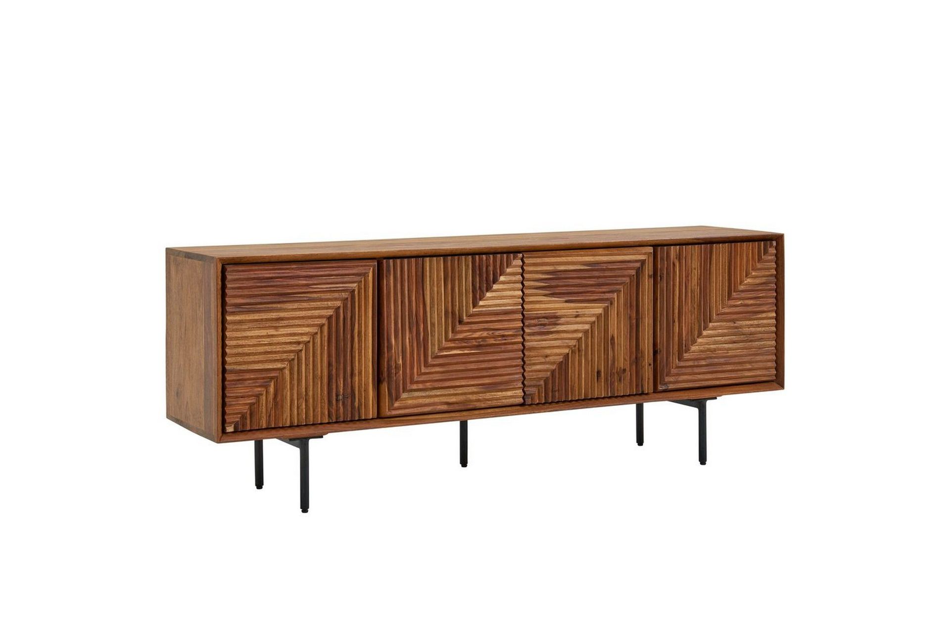 Lowboard Wohnling Massivt tr&auml; med f&ouml;rvaring, 4 d&ouml;rrar, tryck f&ouml;r att &ouml;ppna, lantlig stil -