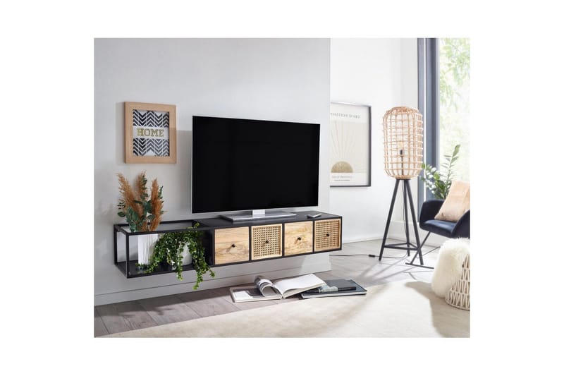 Lowboard Wohnling Metallhängande med 3 lådor i massivt trä Industriell - Möbler - Vardagsrum - Tv-möbler & mediamöbler - Tv-väggfästen & mediastativ - Tv stativ & väggfästen