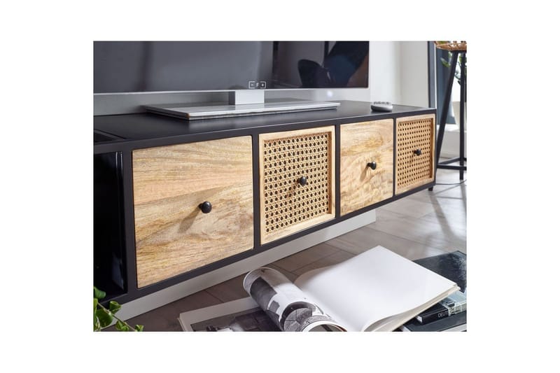 Lowboard Wohnling Metallhängande med 3 lådor i massivt trä Industriell - Möbler - Vardagsrum - Tv-möbler & mediamöbler - Tv-väggfästen & mediastativ - Tv stativ & väggfästen