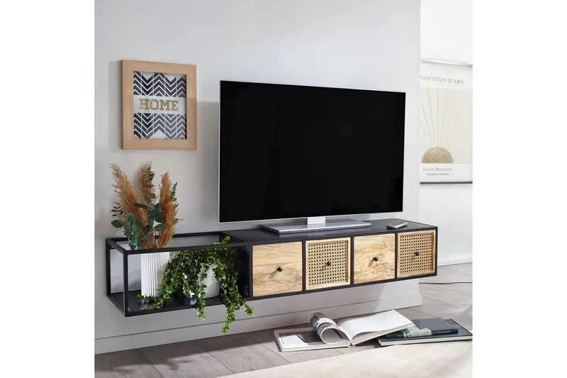 Lowboard Wohnling Metallhängande med 3 lådor i massivt trä Industriell - Möbler - Vardagsrum - Tv-möbler & mediamöbler - Tv-väggfästen & mediastativ - Tv stativ & väggfästen