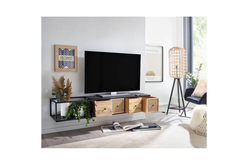 Lowboard Wohnling Metallhängande med 3 lådor i massivt trä Industriell - Möbler - Vardagsrum - Tv-möbler & mediamöbler - Tv-väggfästen & mediastativ - Tv stativ & väggfästen