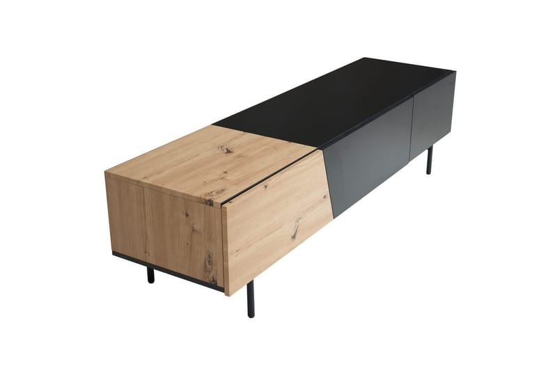 Lowboard Wohnling modernt spånskiva, 1 låda och 1 fällbar dörr, metallben, modern stil Svart, Ek - Svart, Ek - Möbler - Vardagsrum - Tv-möbler & mediamöbler - Tv-väggfästen & mediastativ - Tv stativ & väggfästen