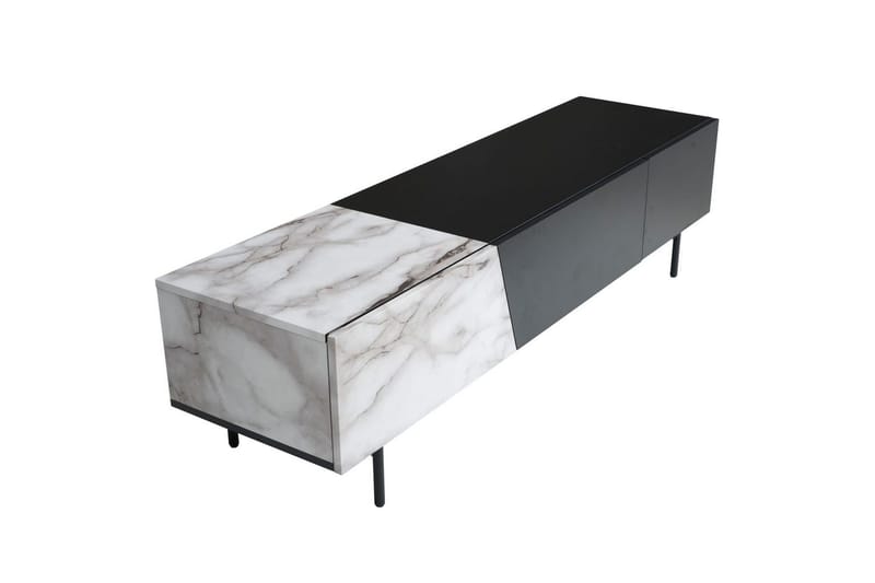 Lowboard Wohnling modernt spånskiva, 1 låda och 1 fällbar dörr, metallben, modern stil Svart, marmor vit - Svart, marmor vit - Möbler - Vardagsrum - Tv-möbler & mediamöbler - Tv-väggfästen & mediastativ - Tv stativ & väggfästen