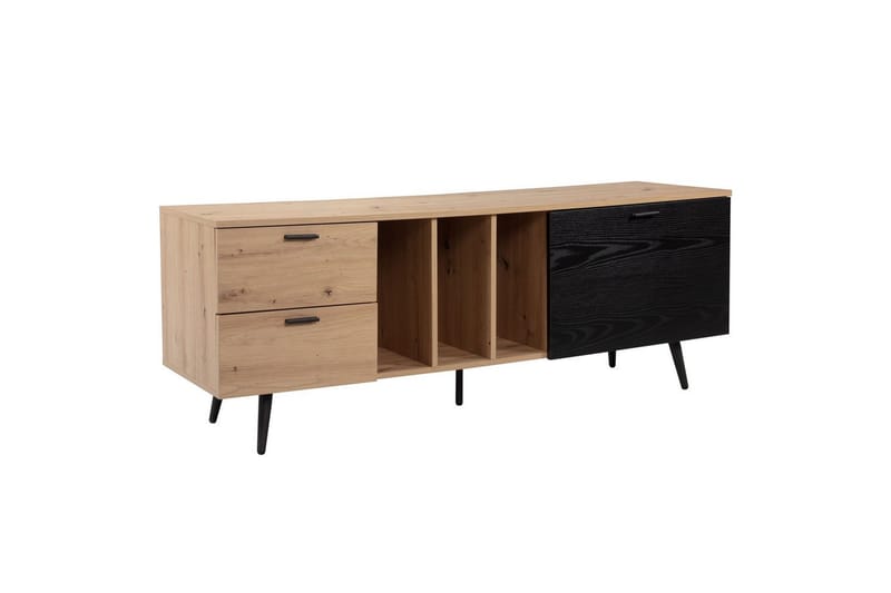 Lowboard Wohnling modernt spånskiva, 2 lådor, 1 dörr, förvaringsbrickor, metallben, modern stil Ek - Ek - Möbler - Vardagsrum - Tv-möbler & mediamöbler - Tv-väggfästen & mediastativ - Tv stativ & väggfästen