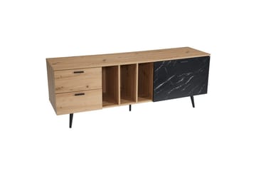 Lowboard Wohnling modernt spånskiva, 2 lådor, 1 dörr, förvaringsbrickor, metallben, modern stil Ek, Marmor, Svart