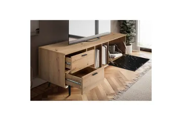 Lowboard Wohnling modernt spånskiva, 2 lådor, 1 dörr, förvaringsbrickor, metallben, modern stil Ek, Marmor, Svart - Ek, Marmor, Svart - Möbler - Vardagsrum - Tv-möbler & mediamöbler - Tv-bänkar