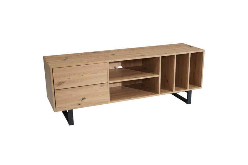Lowboard Wohnling modernt spånskiva, 2 lådor, förvaringsbrickor, metallben, modern stil Ek - Ek - Möbler - Vardagsrum - Tv-möbler & mediamöbler - Tv-väggfästen & mediastativ - Tv stativ & väggfästen