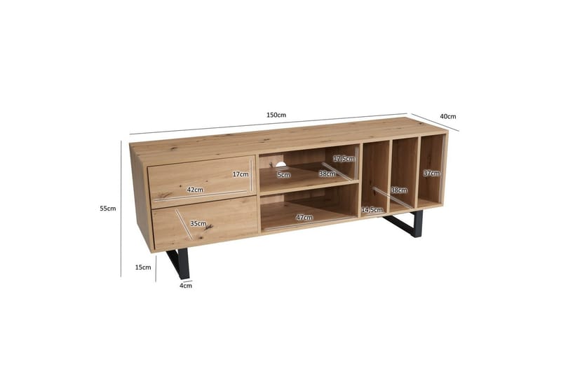 Lowboard Wohnling modernt spånskiva, 2 lådor, förvaringsbrickor, metallben, modern stil Ek - Ek - Möbler - Vardagsrum - Tv-möbler & mediamöbler - Tv-väggfästen & mediastativ - Tv stativ & väggfästen