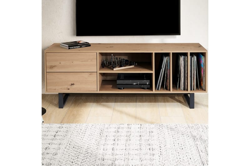 Lowboard Wohnling modernt spånskiva, 2 lådor, förvaringsbrickor, metallben, modern stil Ek - Ek - Möbler - Vardagsrum - Tv-möbler & mediamöbler - Tv-väggfästen & mediastativ - Tv stativ & väggfästen