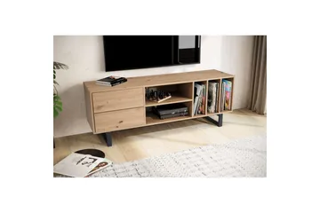 Lowboard Wohnling modernt spånskiva, 2 lådor, förvaringsbrickor, metallben, modern stil Ek - Ek - Möbler - Vardagsrum - Tv-möbler & mediamöbler - Tv-bänkar