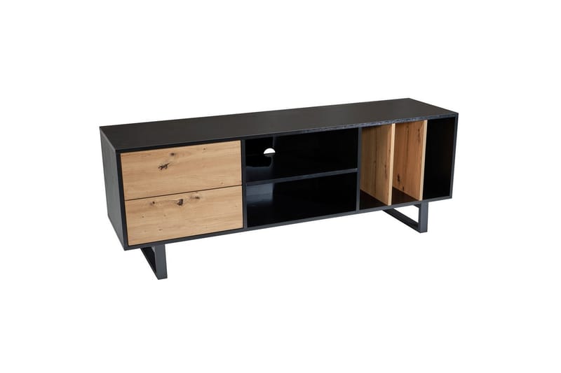Lowboard Wohnling modernt spånskiva, 2 lådor, förvaringsbrickor, metallben, modern stil Svart, Ek - Svart, Ek - Möbler - Vardagsrum - Tv-möbler & mediamöbler - Tv-väggfästen & mediastativ - Tv stativ & väggfästen