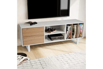 Lowboard Wohnling modernt spånskiva, 2 lådor, förvaringsbrickor, metallben, modern stil Vit, ek - Vit, ek - Möbler - Vardagsrum - Tv-möbler & mediamöbler - Tv-bänkar