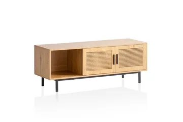 Lowboard Wohnling spånskiva folierad med 2 skjutdörrar, wienflät, modern stil Ek - Ek - Möbler - Vardagsrum - Tv-möbler & mediamöbler - Tv-bänkar