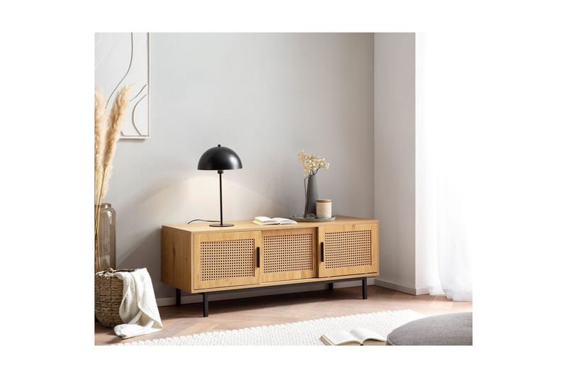 Lowboard Wohnling spånskiva folierad med 2 skjutdörrar, wienflät, modern stil Ek - Ek - Möbler - Vardagsrum - Tv-möbler & mediamöbler - Tv-bänkar