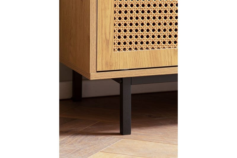 Lowboard Wohnling spånskiva folierad med 2 skjutdörrar, wienflät, modern stil Ek - Ek - Möbler - Vardagsrum - Tv-möbler & mediamöbler - Tv-bänkar