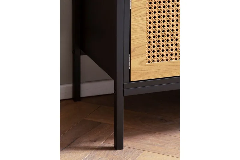 Lowboard Wohnling spånskiva folierad med 2 skjutdörrar, wienflät, modern stil Svart, Ek - Svart, Ek - Möbler - Vardagsrum - Tv-möbler & mediamöbler - Tv-bänkar
