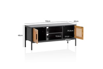 Lowboard Wohnling spånskiva folierad med 2 skjutdörrar, wienflät, modern stil Svart, Ek - Svart, Ek - Möbler - Vardagsrum - Tv-möbler & mediamöbler - Tv-bänkar