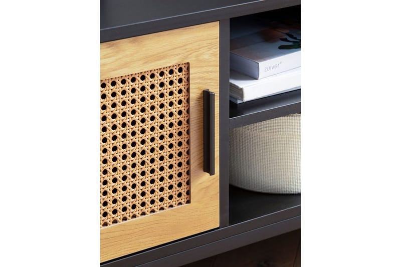 Lowboard Wohnling spånskiva folierad med 2 skjutdörrar, wienflät, modern stil Svart, Ek - Svart, Ek - Möbler - Vardagsrum - Tv-möbler & mediamöbler - Tv-bänkar