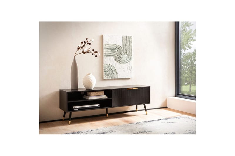 Lowboard Wohnling Spånskiva Svart Folierad med 2 Dörrar Förvaringsfack Modern - Möbler - Vardagsrum - Tv-möbler & mediamöbler - Tv-bänkar