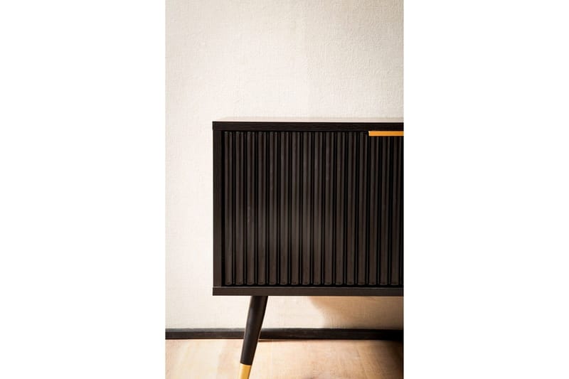 Lowboard Wohnling Spånskiva Svart Folierad med 2 Dörrar Förvaringsfack Modern - Möbler - Vardagsrum - Tv-möbler & mediamöbler - Tv-bänkar