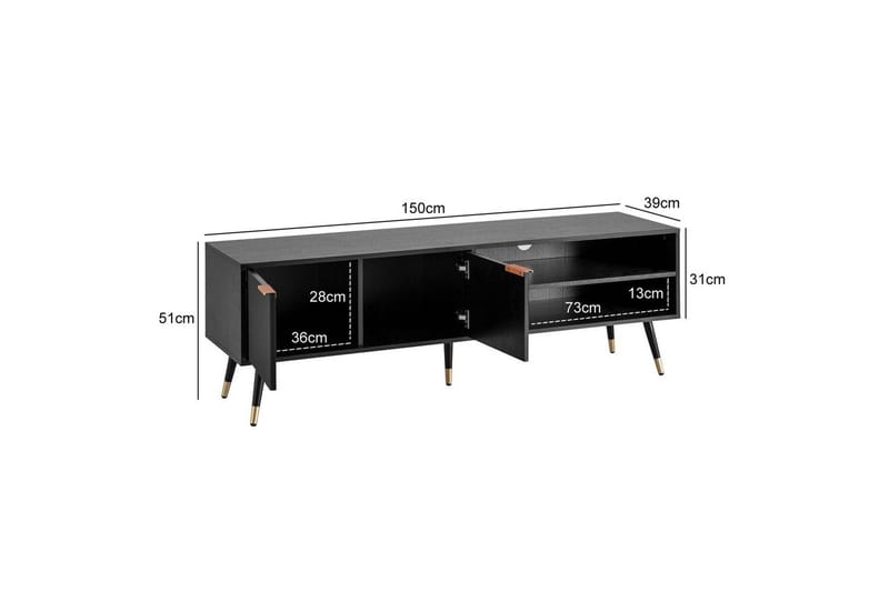 Lowboard Wohnling Spånskiva Svart Folierad med 2 Dörrar Förvaringsfack Modern - Möbler - Vardagsrum - Tv-möbler & mediamöbler - Tv-bänkar