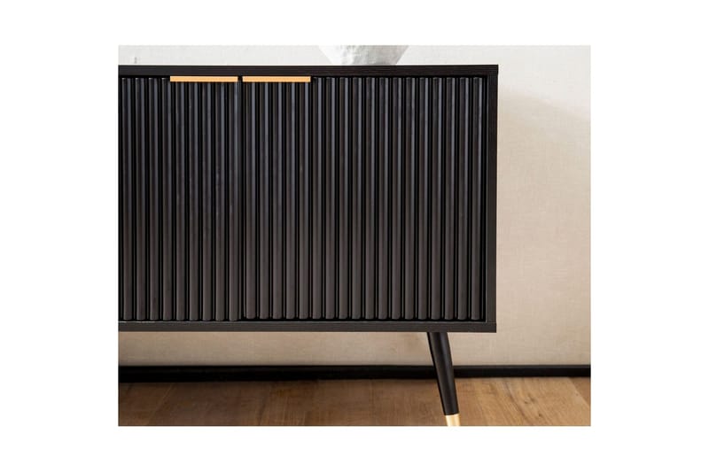 Lowboard Wohnling Spånskiva Svart Folierad med 2 Dörrar Modern Ek med Metallben - Möbler - Vardagsrum - Tv-möbler & mediamöbler - Tv-bänkar