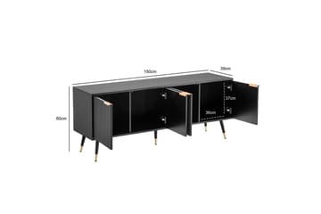 Lowboard Wohnling Spånskiva Svart Folierad med 2 Dörrar Modern Ek med Metallben - Möbler - Vardagsrum - Tv-möbler & mediamöbler - Tv-bänkar