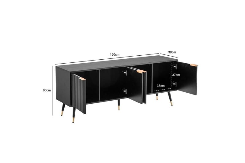 Lowboard Wohnling Spånskiva Svart Folierad med 2 Dörrar Modern Ek med Metallben - Möbler - Vardagsrum - Tv-möbler & mediamöbler - Tv-bänkar
