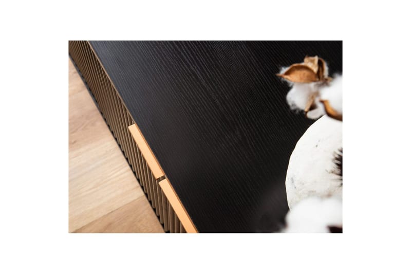 Lowboard Wohnling Spånskiva Svart Folierad med 2 Dörrar Modern Ek med Metallben - Möbler - Vardagsrum - Tv-möbler & mediamöbler - Tv-bänkar