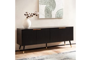Lowboard Wohnling Spånskiva Svart Folierad med 2 Dörrar Modern Ek med Metallben - Möbler - Vardagsrum - Tv-möbler & mediamöbler - Tv-bänkar