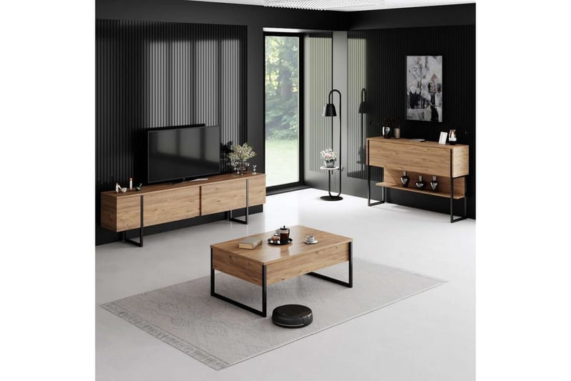 Luxe Golvstående Tv Bänk 180 cm med Förvaring i Furu - Beige - Möbler - Vardagsrum - Tv-möbler & mediamöbler - Tv-bänkar