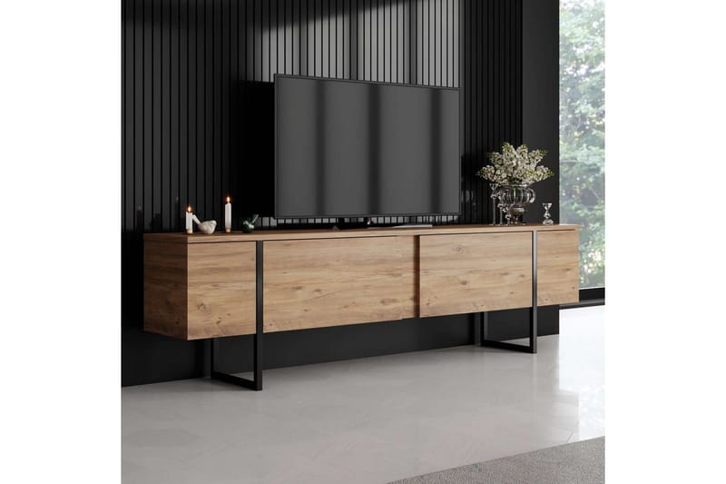 Luxe Golvstående Tv Bänk 180 cm med Förvaring i Furu - Beige - Möbler - Vardagsrum - Tv-möbler & mediamöbler - Tv-bänkar