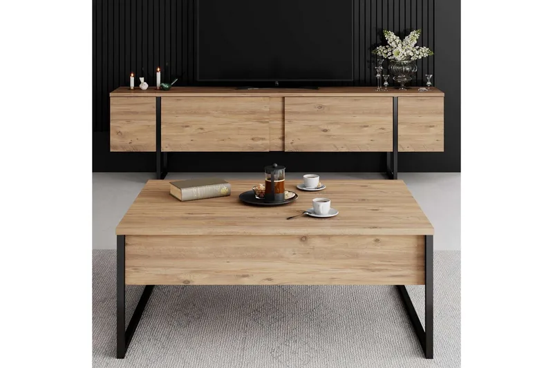 Luxe Tv-bänk 180 cm - Natur/Svart - Möbler - Vardagsrum - Tv-möbler & mediamöbler - Tv-bänkar