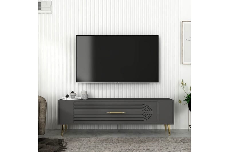 Mirel Tv-bänk 120 cm - Antracit/Guld - Möbler - Vardagsrum - Tv-möbler & mediamöbler - Tv-bänkar