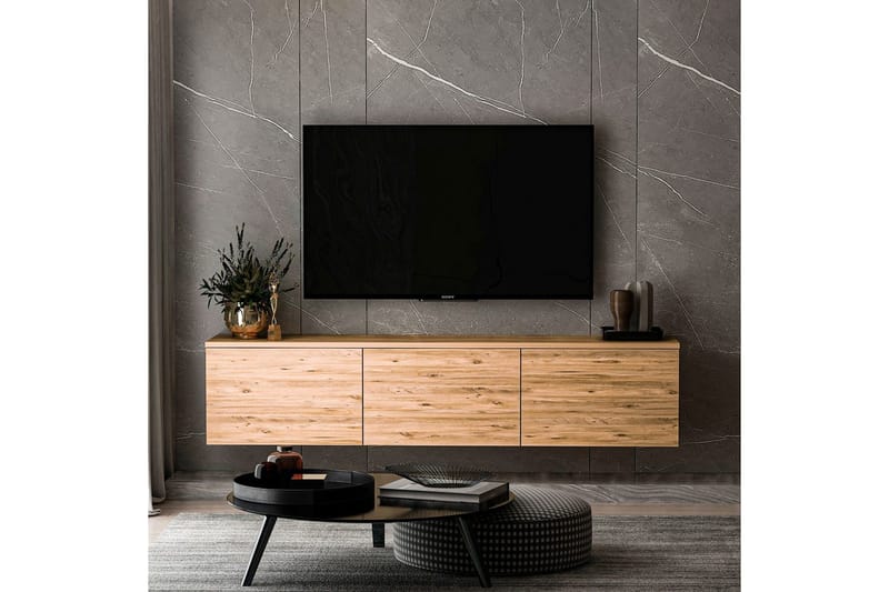 Neon Vägghängd TV Bänk 160 cm med Förvaring i Ljust Trä - Brun - Möbler - Vardagsrum - Tv-möbler & mediamöbler - Tv-bänkar