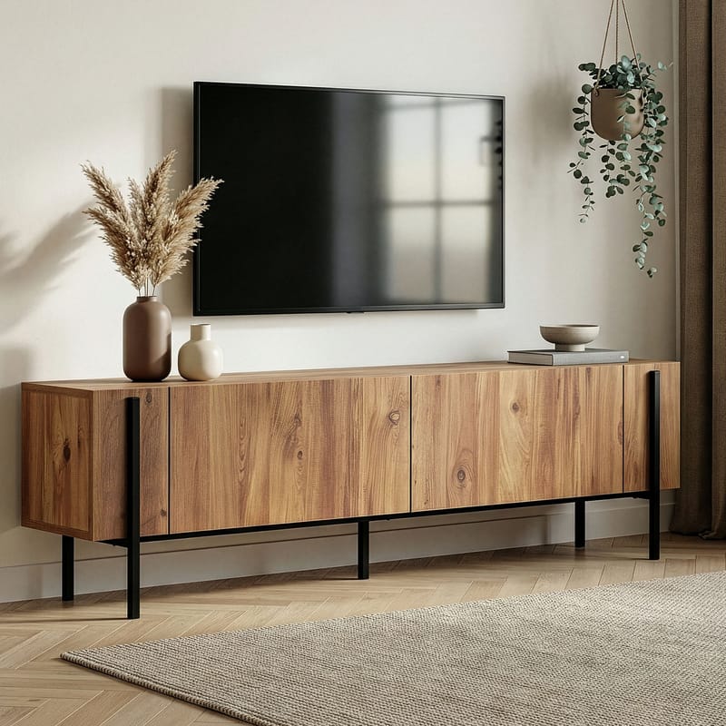 Nexus TV-bänk 180 cm - Atlantic Pine och svart - Möbler - Vardagsrum - Tv-möbler & mediamöbler - Tv-väggfästen & mediastativ - Tv stativ & väggfästen