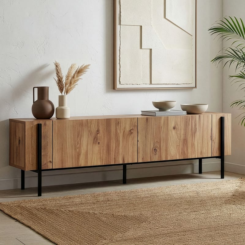 Nexus TV-bänk 180 cm - Atlantic Pine och svart - Möbler - Vardagsrum - Tv-möbler & mediamöbler - Tv-väggfästen & mediastativ - Tv stativ & väggfästen
