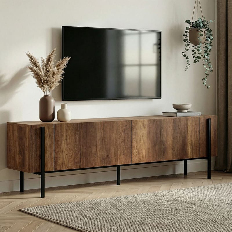 Nexus TV-bänk 180 cm - Barok valnöt och svart - Möbler - Vardagsrum - Tv-möbler & mediamöbler - Tv-väggfästen & mediastativ - Tv stativ & väggfästen