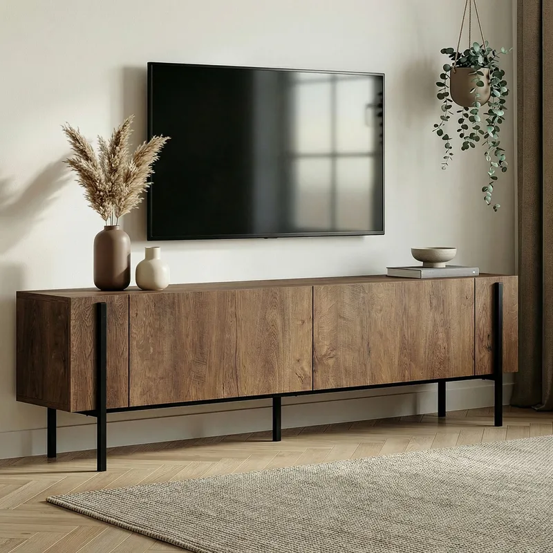 Nexus TV-bänk 180 cm - Kafkas Oak och Black - Möbler - Vardagsrum - Tv-möbler & mediamöbler - Tv-väggfästen & mediastativ - Tv stativ & väggfästen