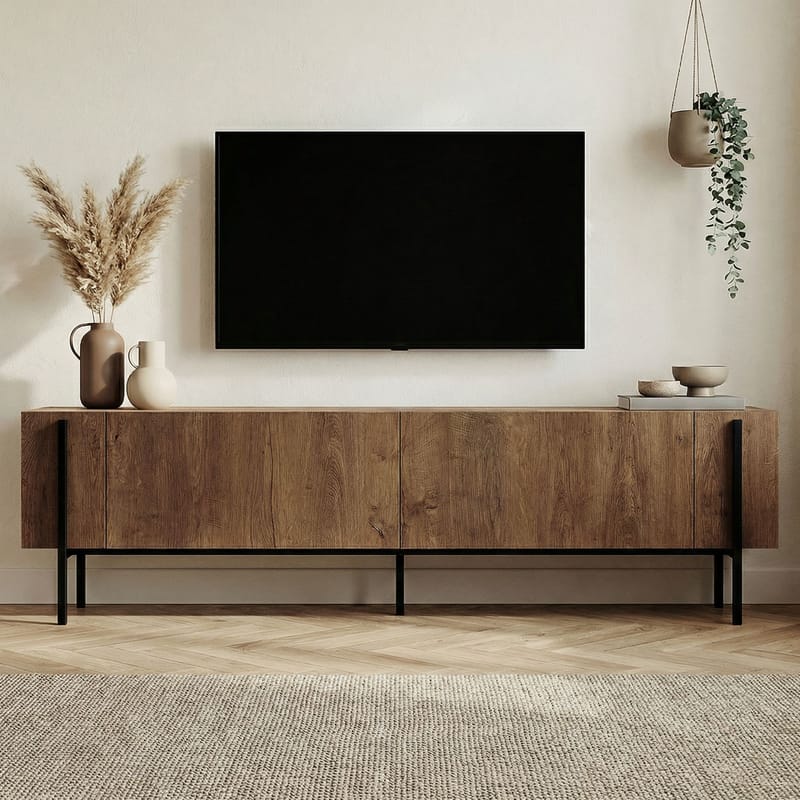 Nexus TV-bänk 180 cm - Kafkas Oak och Black - Möbler - Vardagsrum - Tv-möbler & mediamöbler - Tv-väggfästen & mediastativ - Tv stativ & väggfästen