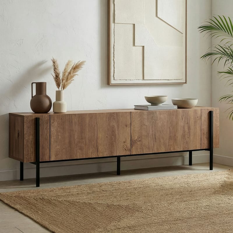 Nexus TV-bänk 180 cm - Kafkas Oak och Black - Möbler - Vardagsrum - Tv-möbler & mediamöbler - Tv-väggfästen & mediastativ - Tv stativ & väggfästen