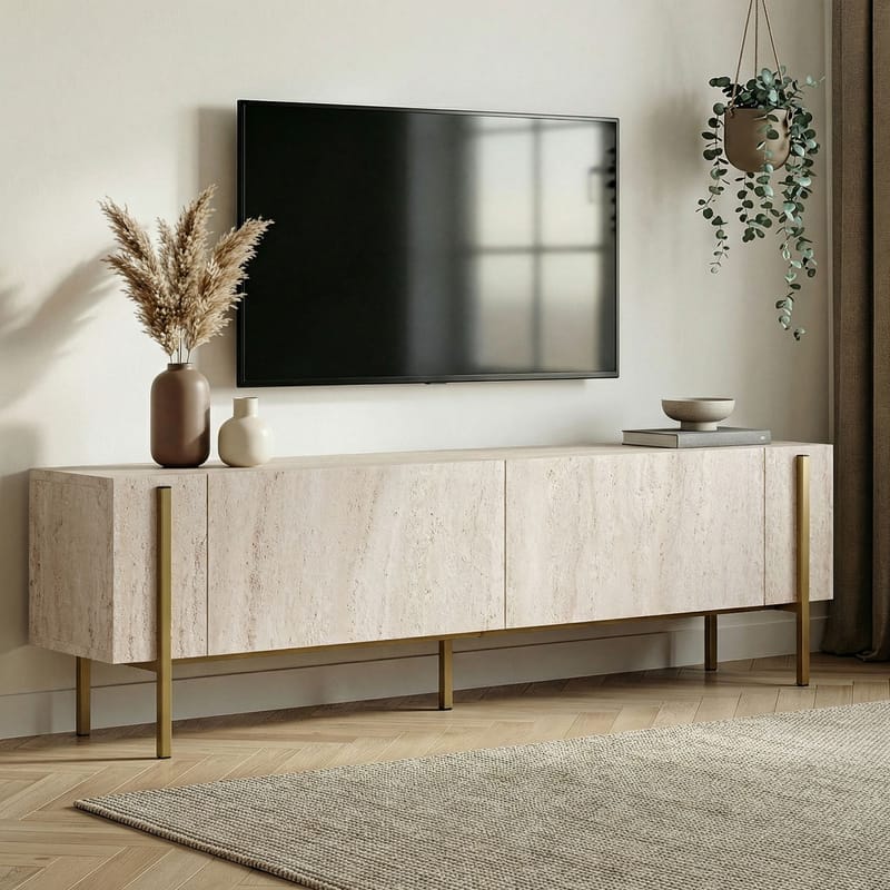 Nexus TV-bänk 180 cm - Travertin/guld - Möbler - Vardagsrum - Tv-möbler & mediamöbler - Tv-bänkar