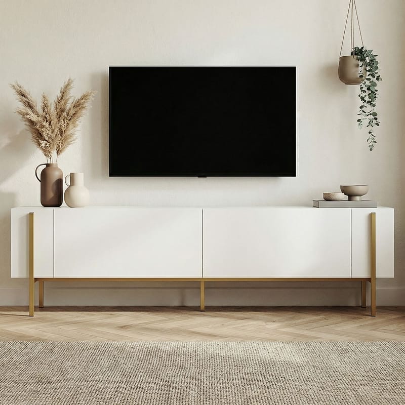 Nexus TV-bänk 180 cm - Vitt och guld - Möbler - Vardagsrum - Tv-möbler & mediamöbler - Tv-väggfästen & mediastativ - Tv stativ & väggfästen