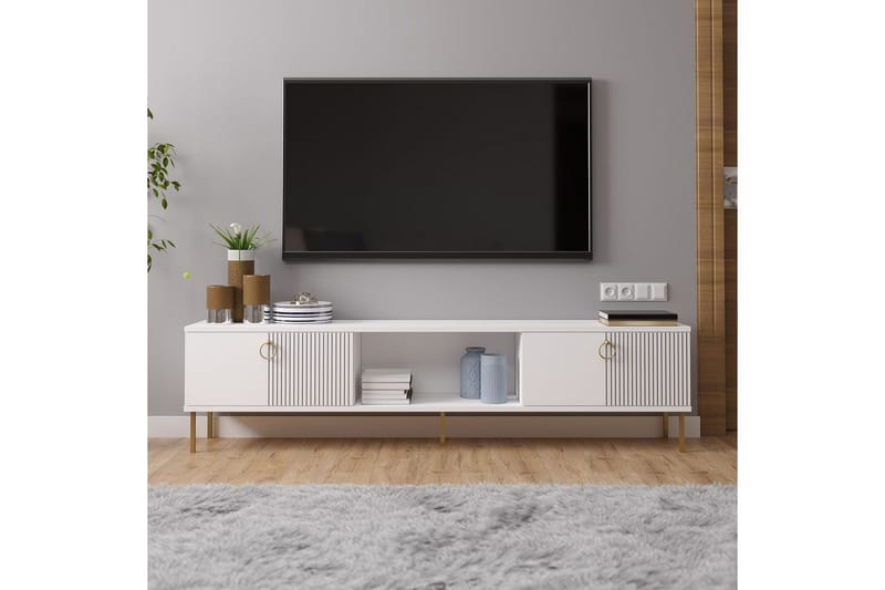 Neyra Golvstående Tv-bänk 180 cm med Förvaring i Målat Trä - Vit - Möbler - Vardagsrum - Tv-möbler & mediamöbler - Tv-bänkar