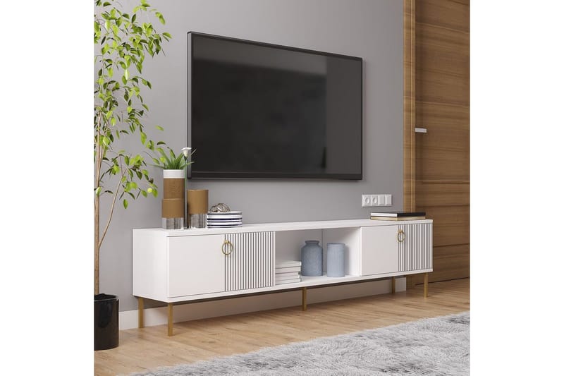 Neyra Golvstående Tv-bänk 180 cm med Förvaring i Målat Trä - Vit - Möbler - Vardagsrum - Tv-möbler & mediamöbler - Tv-bänkar