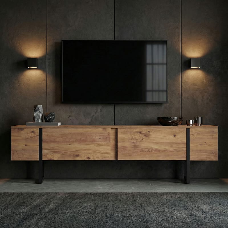 Nopira TV-bänk 180 cm - Atlantic Pine och svart - Möbler - Vardagsrum - Tv-möbler & mediamöbler - Tv-väggfästen & mediastativ - Tv stativ & väggfästen