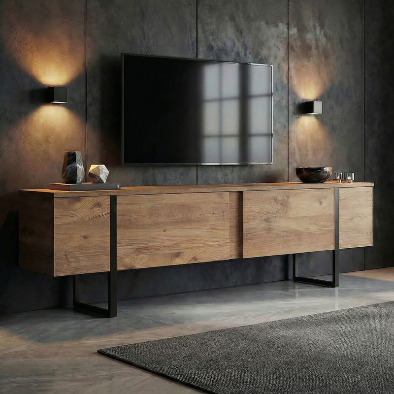 Nopira TV-bänk 180 cm - Atlantic Pine och svart - Möbler - Vardagsrum - Tv-möbler & mediamöbler - Tv-väggfästen & mediastativ - Tv stativ & väggfästen
