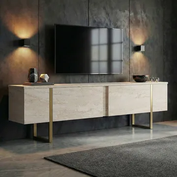 Nopira TV-bänk 180 cm - Travertin/guld - Möbler - Vardagsrum - Tv-möbler & mediamöbler - Tv-bänkar